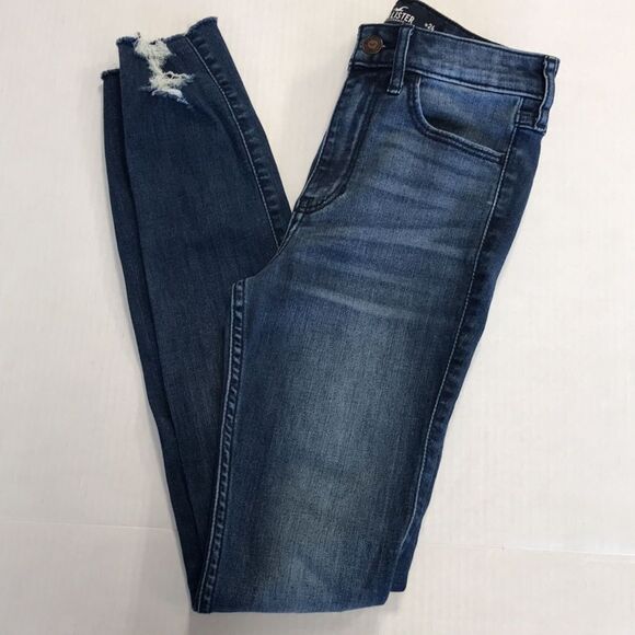 HOLLISTER High-Rise Super Skinny Classic Stretch Jeans Size 0R 24x30 Ripped Hem - Picture 3 of 13